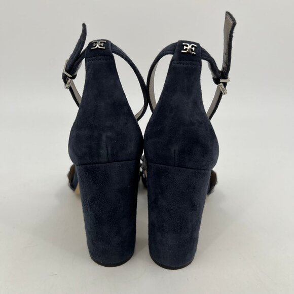 Sam Edelman Blue Suede Scalloped Edge Block Heels | Size 8.5 - Picture 4 of 9